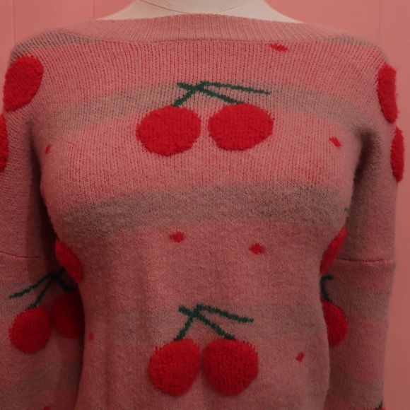 3D Cherry Pattern Pink Sweater - Picture 3 of 4